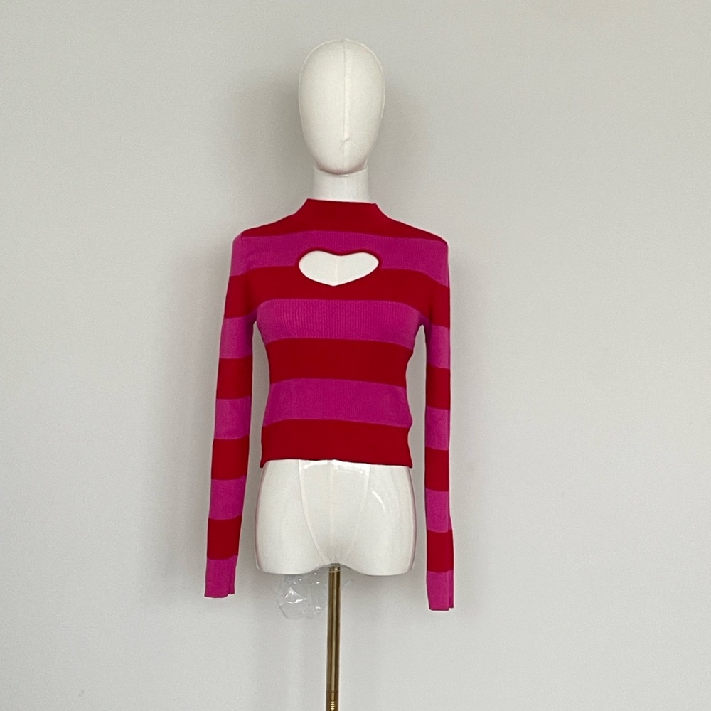 SO Vibrant Red and Pink Cutout Top